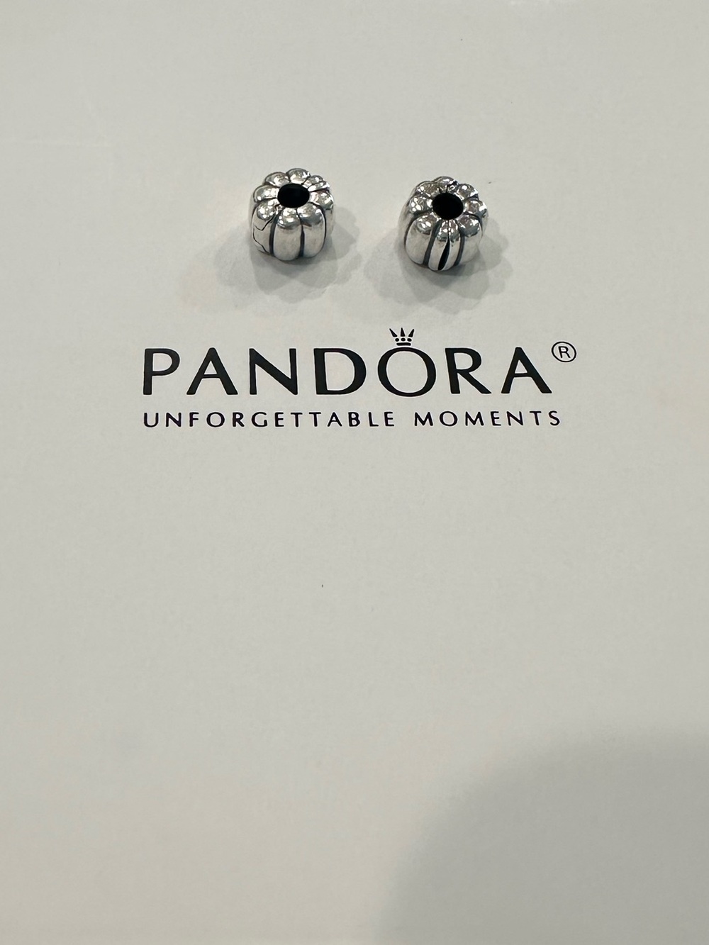 Pandora Silver Floral Clamp Charms (Set of 2) w Genuine Silicone Inserts
